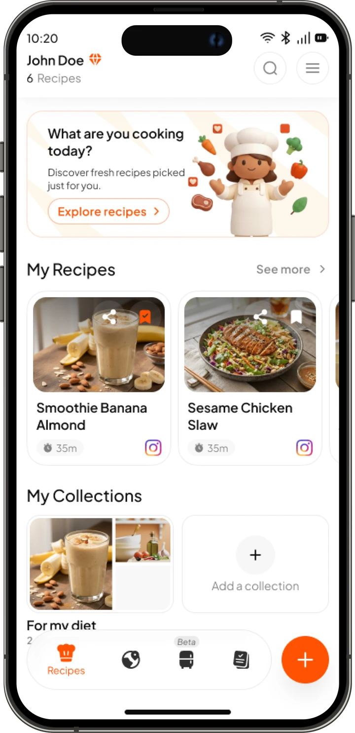 Qishta's mobile app: saved recipes and collections